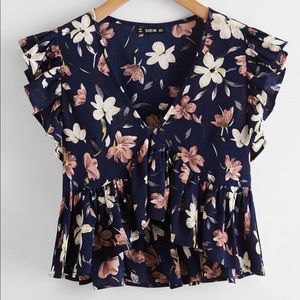 NWT Shein - Floral spring Ruffle Blouse